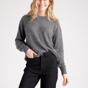 QUINCE Baby Alpaca Wool Diamond Stitch Crew Neck Sweater Charcoal Gray Small